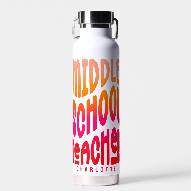 Middle School Teacher Red Orange Gradient  Water Bottle (Front)