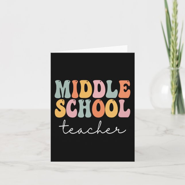 Middle School Teacher Retro Groovy Happy First Day Card (Front)