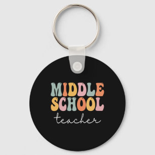 Middle School Teacher Retro Groovy Happy First Day Key Ring