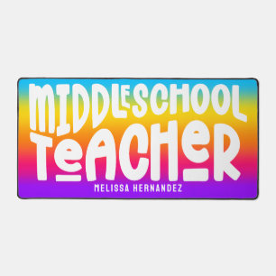 Middle School Teacher Text Design Rainbow Ombre Desk Mat
