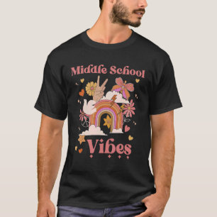 Middle School Vibes Groovy Retro Girl Boho Rainbow T-Shirt