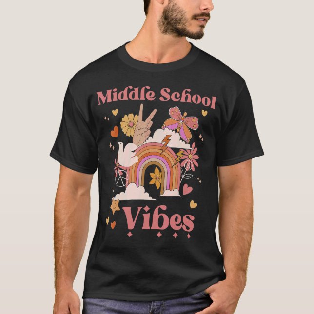 Middle School Vibes Groovy Retro Girl Boho Rainbow T-Shirt (Front)
