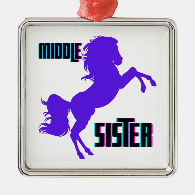 Middle Sister Purple Pony Rearing Metal Ornament (Front)