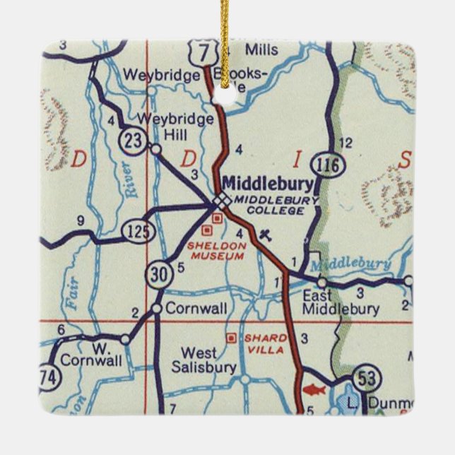 Middlebury VT Vintage Map Ceramic Ornament (Back)