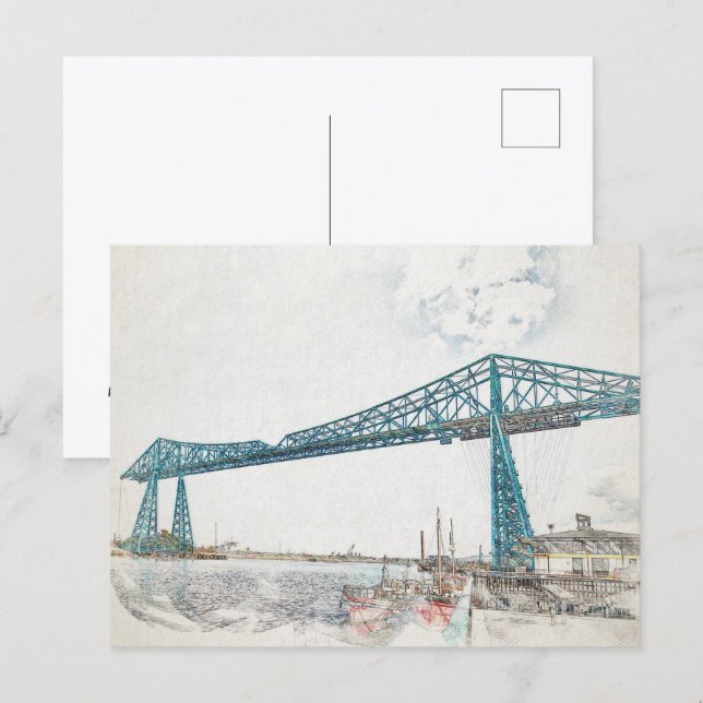 Middlesbrough Transporter Bridge Artistic Sketch Postcard (Front/Back)