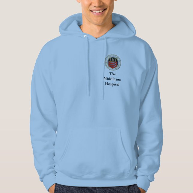 Middlesex Hospital Pale Blue Hoodie (badge+title) (Front)