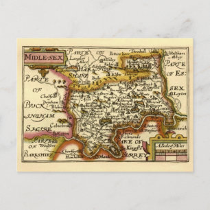 Middlesex Middle-Sex County England Old Atlas Map Postcard