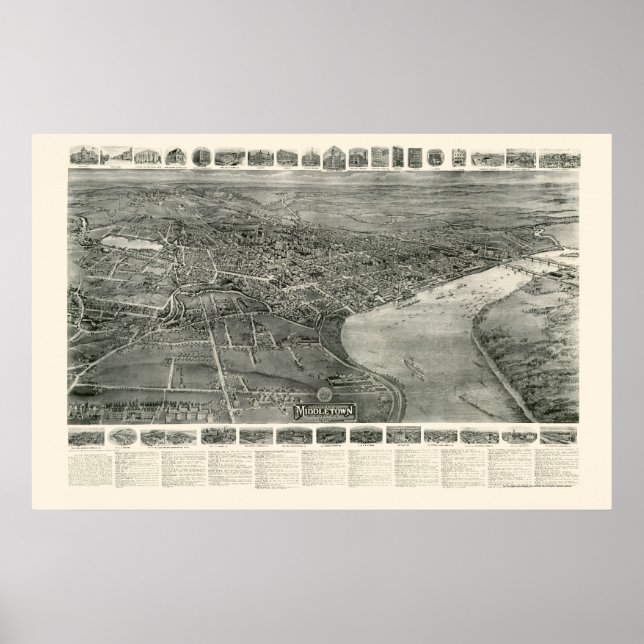 Middletown, CT Panoramic Map - 1915 Poster (Front)
