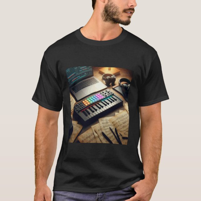 MIDI Keyboard Controller - Synthesizer Retro T-Shirt (Front)