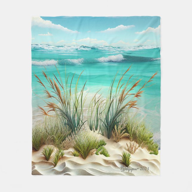 MidJourney AI Seashore Scene Fleece Blanket (Front)