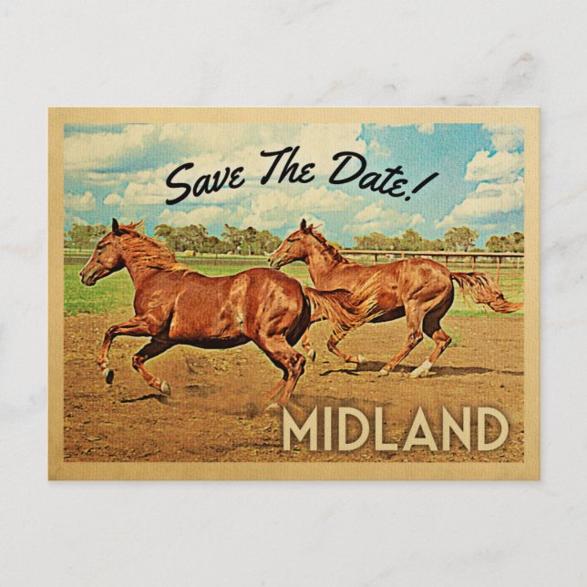 Midland Texas Save The Date Horses Announcement Postcard (Front)