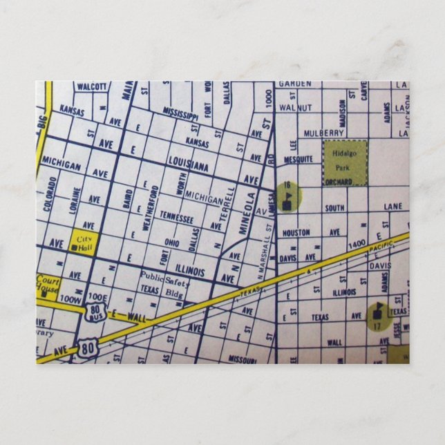 Midland, TX Vintage Map Postcard (Front)