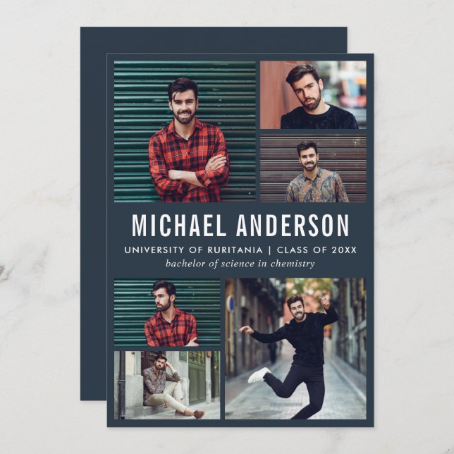 Midnight | 6 Photo Chalkboard Graduation Party Invitation (Front/Back)