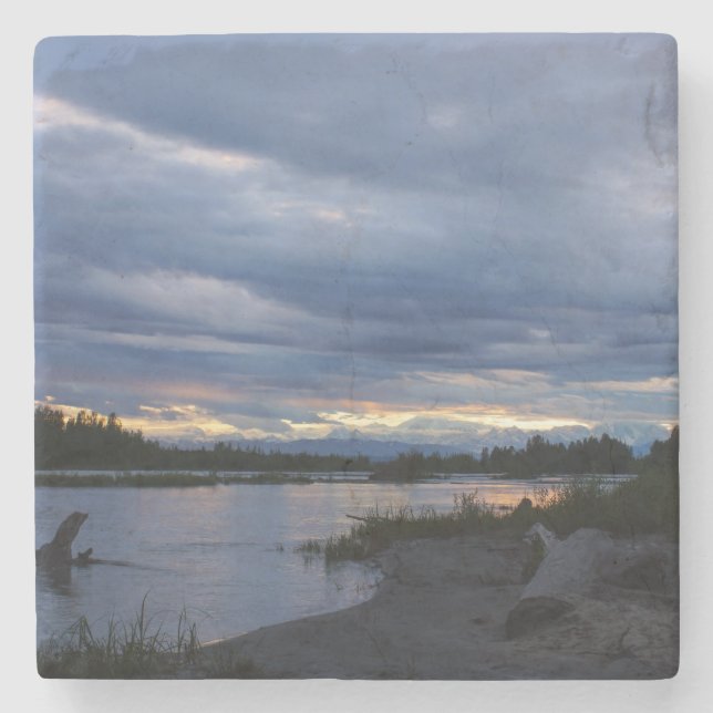 Midnight Alaska Sunset Stone Coaster (Front)