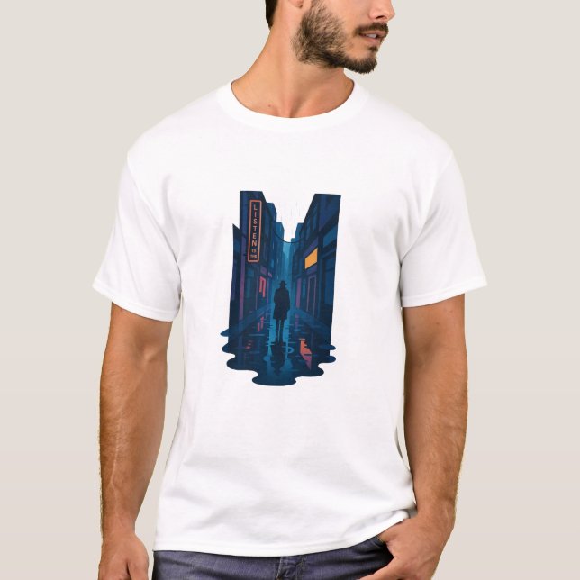 Midnight Alley Reflections Noir Scene T-Shirt (Front)