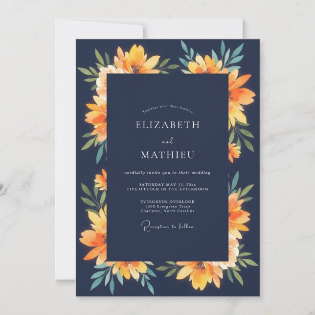 Midnight Amber Lily Wedding Invitation (Front)