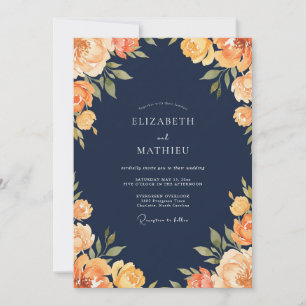 Midnight Amber Ranunculus Eucalyptus Wedding Invitation