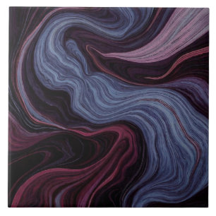 Midnight Amethyst Marble Swirl Purple Blue Fluid Ceramic Tile