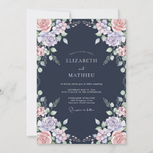 Midnight Amethyst Peony Wedding Invitation