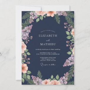 Midnight Amethyst Wildflower Wedding Invitation