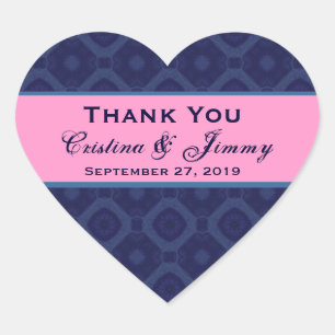 Midnight and Pink Thank You Wedding Heart B454 Sticker