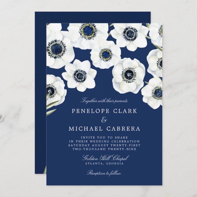 Midnight Anemone | Floral Wedding Invitation (Front/Back)