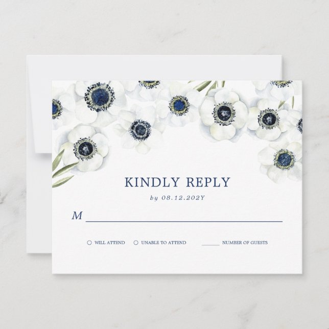 Midnight Anemone | Floral Wedding RSVP Card (Front)