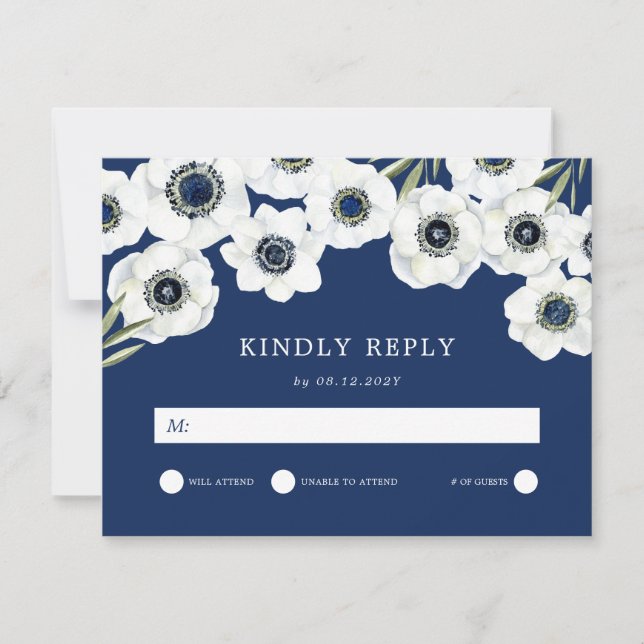 Midnight Anemone | Floral Wedding RSVP Card (Front)