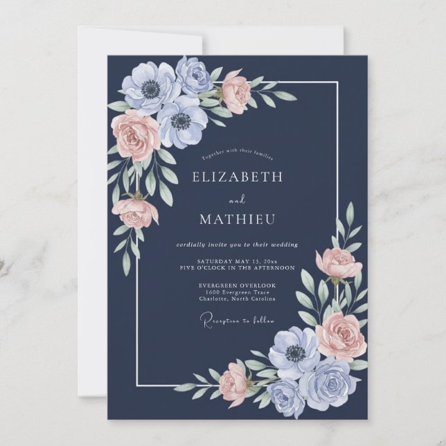 Midnight Anemone Wedding Invitation (Front)