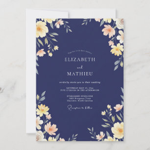 Midnight Antique Cream Petal Wedding Invitation