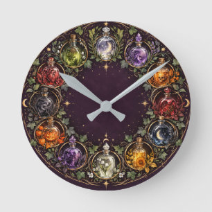 Midnight Apothecary Potion Bottles Halloween Round Clock