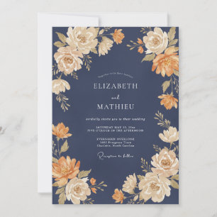 Midnight Apricot Peony Wedding Invitation
