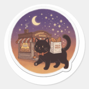 Midnight Bakery Cat Sticker, Cute Black Cat Vinyl Classic Round Sticker