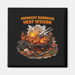 Midnight Barbecue Heat Session Grill Design Magnet