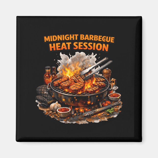 Midnight Barbecue Heat Session Grill Design Magnet (Front)