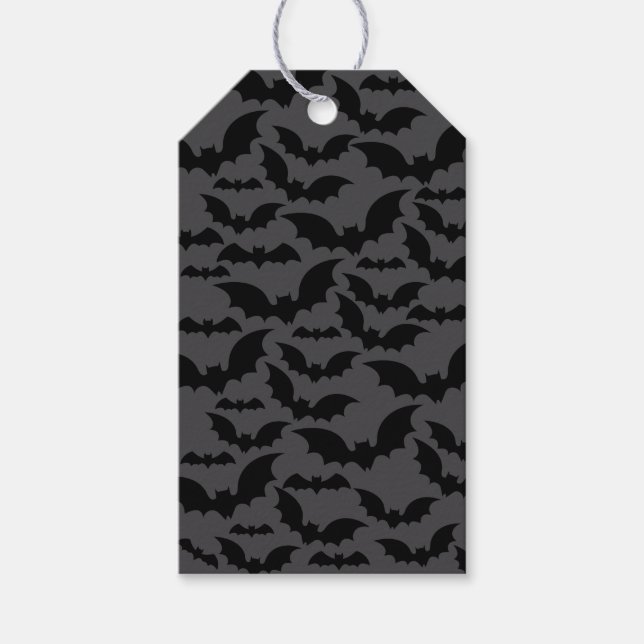 Midnight Bat Swarm Gift Tag – Dark Grey Halloween  (Front)