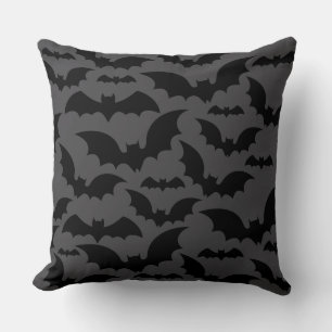 Midnight Bat Swarm Throw Pillow – Dark Grey