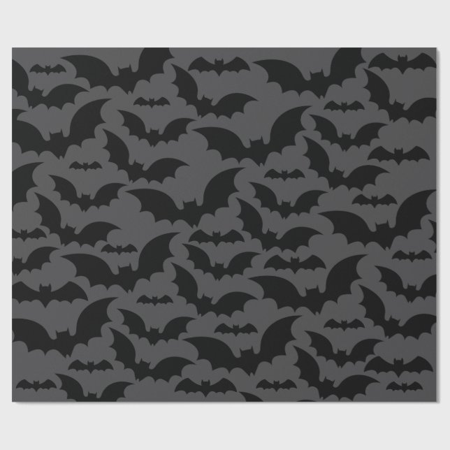 Midnight Bat Swarm Wrapping Paper – Dark Grey (Flat)