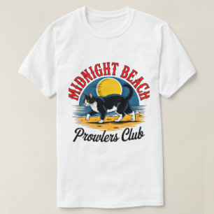 Midnight Beach Tuxedo Cat Retro T-Shirt