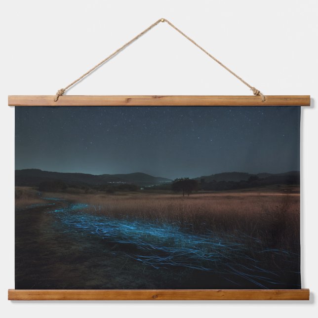 Midnight Bioluminescent River Dark Nature Wall Art (Front)