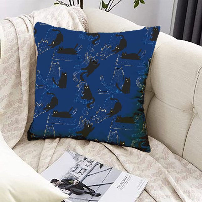 Midnight Black Cats– modern minimal Pattern Cushion (Creator Uploaded)