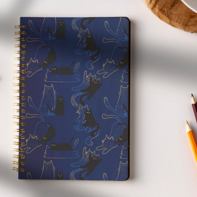 Midnight Black Cats– modern minimal Pattern Notebook (Creator Uploaded)