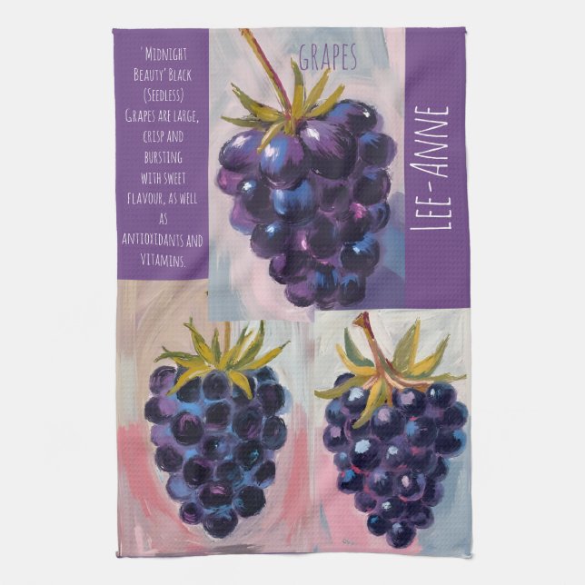 Midnight Black grapes on textured background Tea Towel (Vertical)