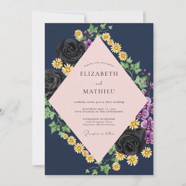 Midnight Black Rose Wedding Invitation (Front)