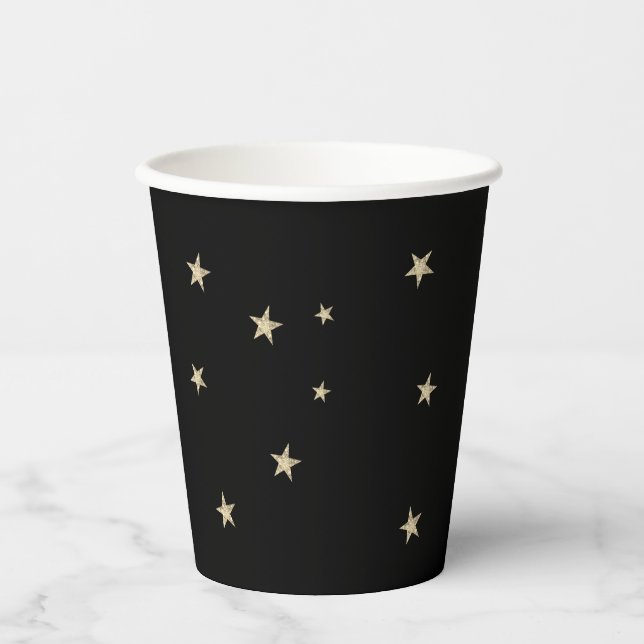 Midnight Black Silver Stars Wizard Party Paper Cup (Front)