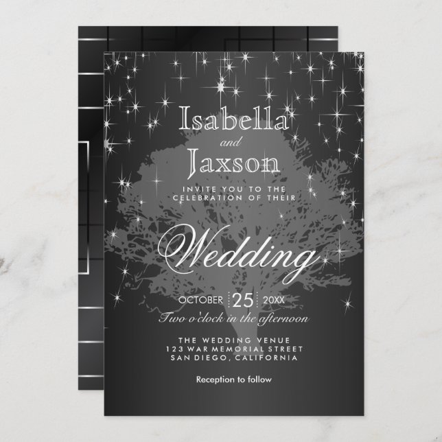 Midnight Black Under the Stars Wedding Invitation (Front/Back)