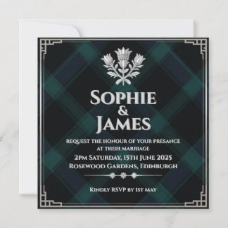 Midnight Black Watch Tartan Wedding Invitation