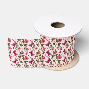 Midnight Bloom Butterfly Floral Satin Ribbon