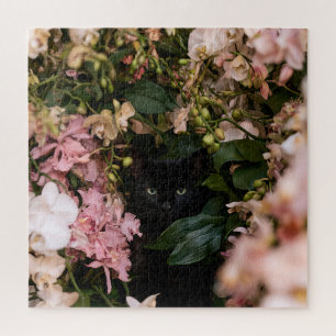 Midnight Bloom Cats Jigsaw Puzzle