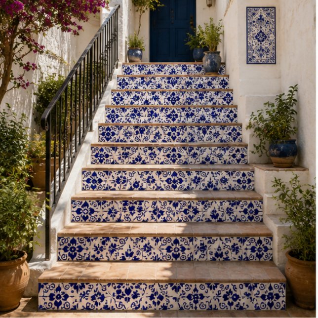 Midnight Bloom Classic Blue Floral Mosaic Ceramic Tile (Creator Uploaded)